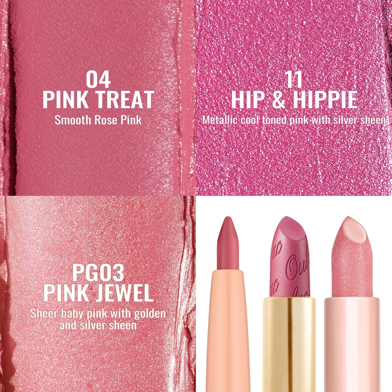 Oulac Lipstick & Lipliner Set 3PCS High Impact Lipcolor with Moisturizing Formula, Vegan Beauty, Full-Coverage Lip Color, Gift Lipstick for Women, 04 11 PG03