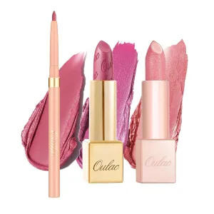 Oulac Lipstick & Lipliner Set 3PCS High Impact Lipcolor with Moisturizing Formula, Vegan Beauty, Full-Coverage Lip Color, Gift Lipstick for Women, 04 11 PG03