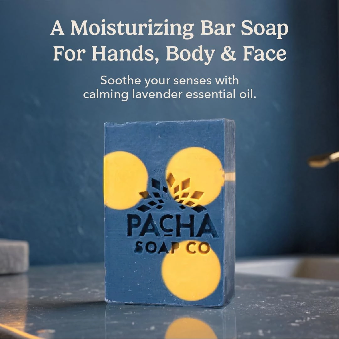 Pacha Lavender & Blue Tansy Bar Soap 5 Pack | Premium, Handcrafted, Hydrating | Natural Face Wash, Hand Cleanser, Body Wash | Soothing Essential Oils, 4 oz