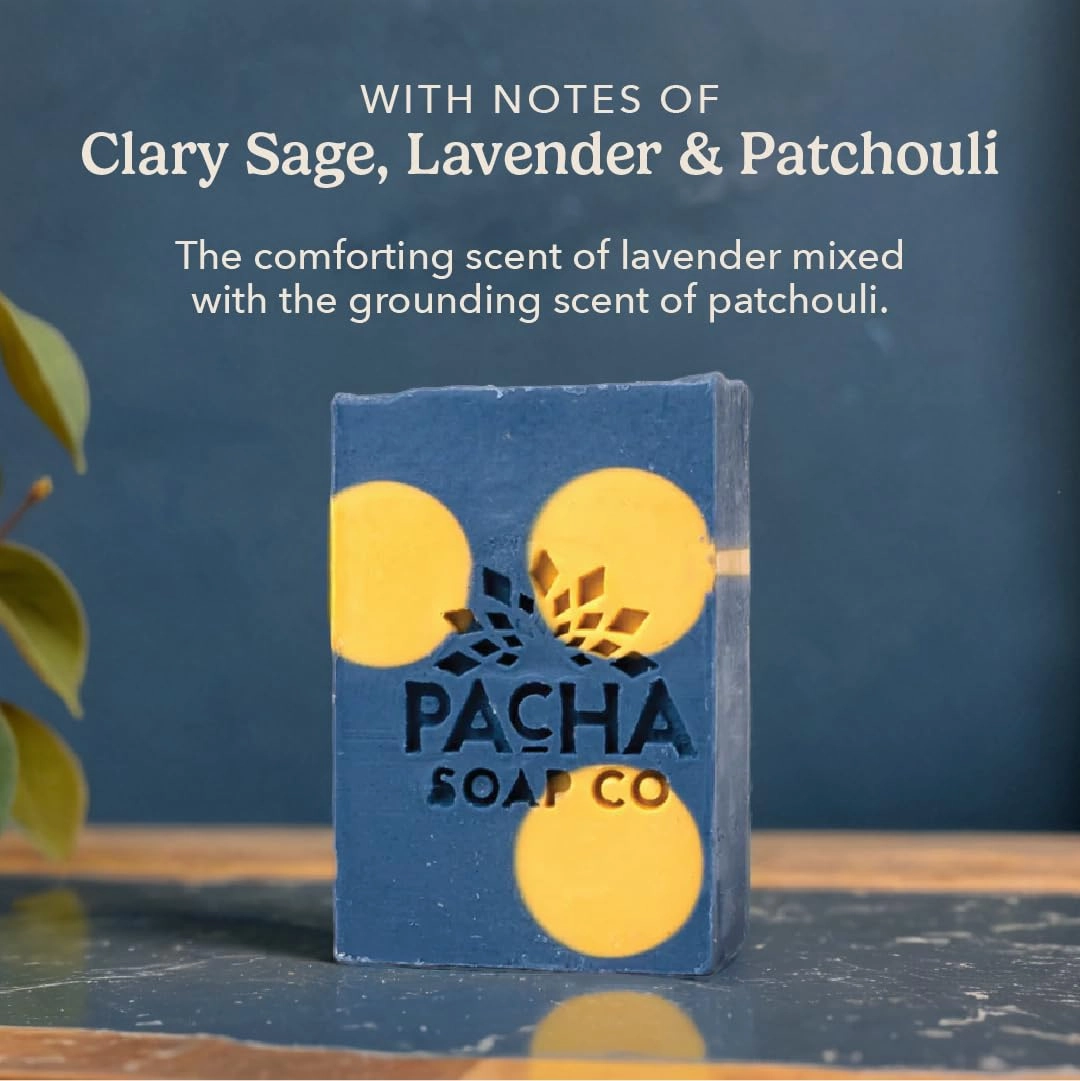 Pacha Lavender & Blue Tansy Bar Soap 5 Pack | Premium, Handcrafted, Hydrating | Natural Face Wash, Hand Cleanser, Body Wash | Soothing Essential Oils, 4 oz