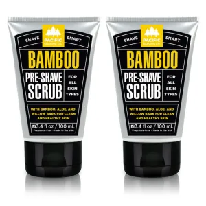 Pacific Shaving Company Bamboo Pre-Shave Scrub - Exfoliating Face Scrub & Cleanser - Daily Face Wash for Men with Aloe Vera & Willow Bark Extract - Soothes, Moisturizes & Controls Blemishes (2 Pack)