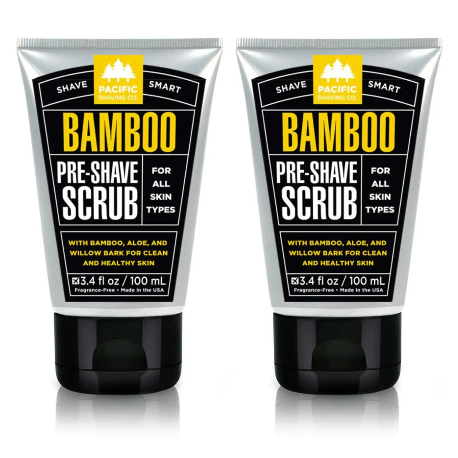 Pacific Shaving Company Bamboo Pre-Shave Scrub - Exfoliating Face Scrub & Cleanser - Daily Face Wash for Men with Aloe Vera & Willow Bark Extract - Soothes, Moisturizes & Controls Blemishes (2 Pack)