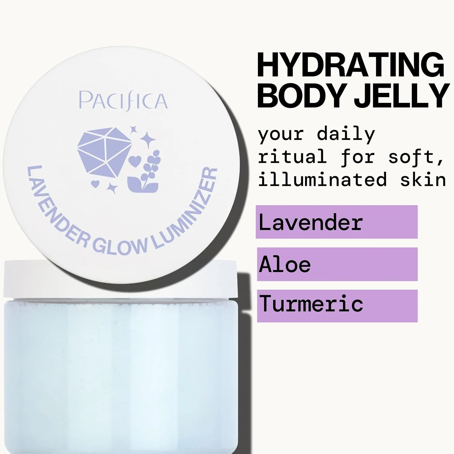 Pacifica Lavender Glow Shimmering Body Jelly – Moon-Kissed Illuminator & Hydrating Body Gel, Lightweight Glow Highlight with Lavender & Vanilla, Clean Beauty, Vegan, Cruelty-Free, 6 oz