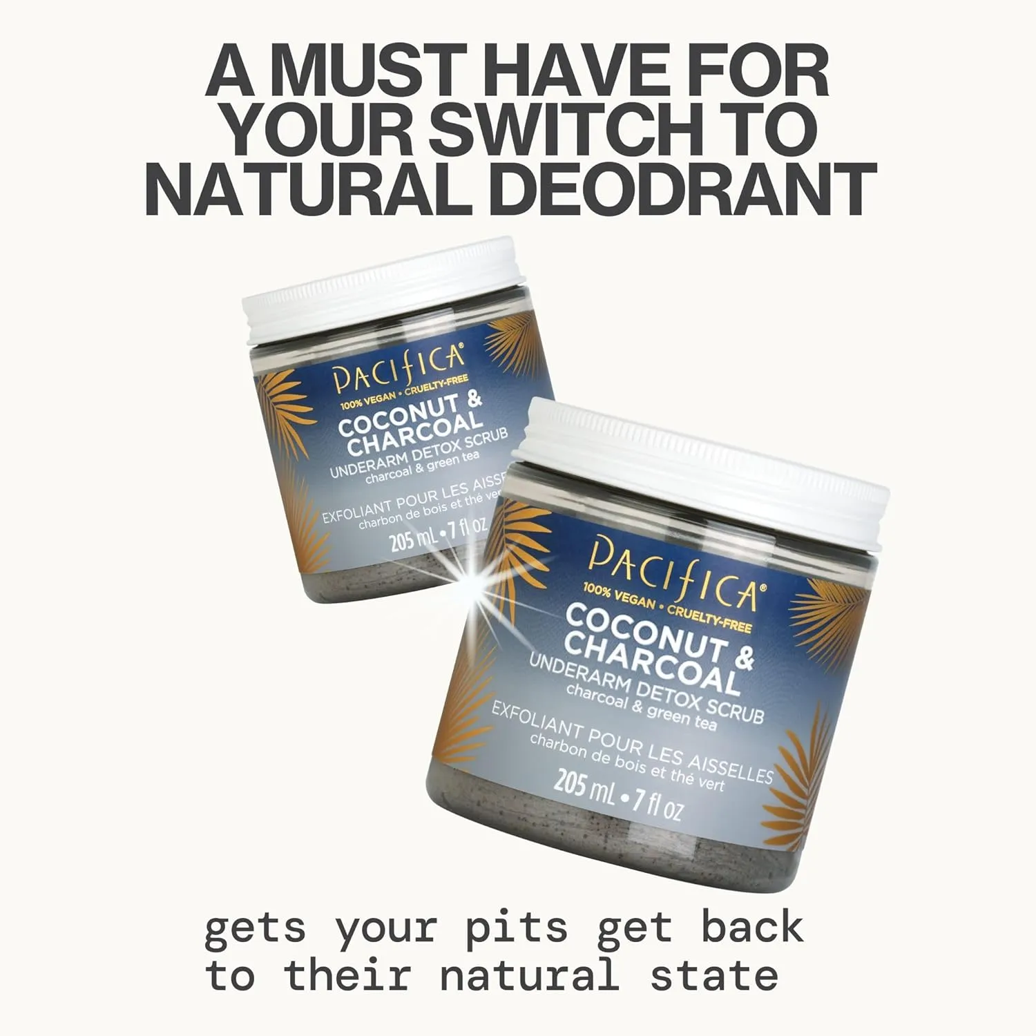 Pacifica Underarm Body Scrub - Armpit Detox Coconut & Charcoal Deodorant– Exfoliating & Nourishing for Natural Deodorant Users – Aluminum-Free & Safe for Sensitive Skin, Vegan & Cruelty-Free, 7 fl oz