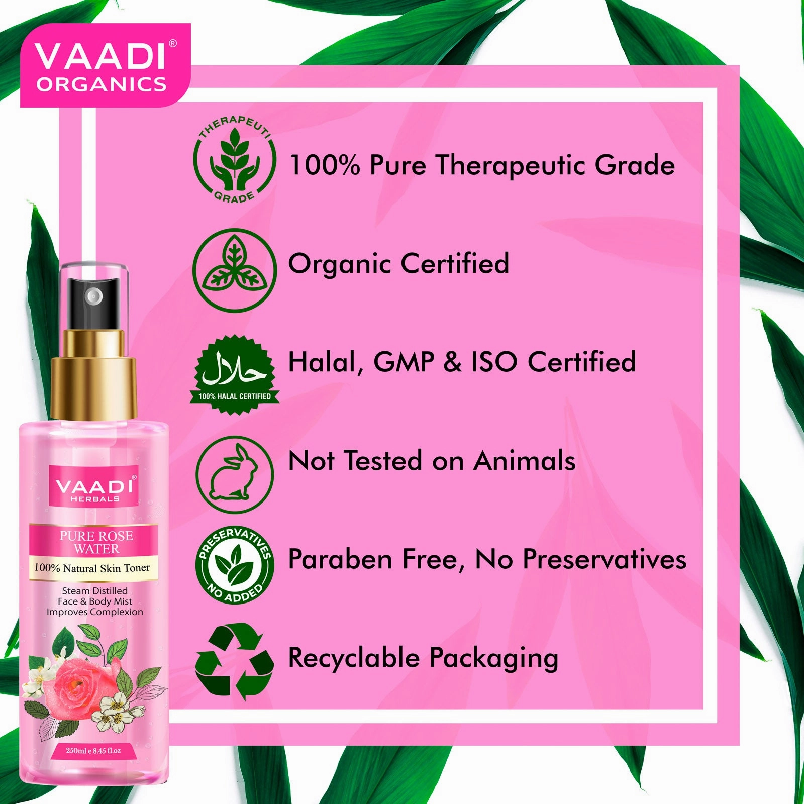 Pack of 2 - Rose Water & Lavender Water - 100% Natural & Pure (250 ml x 2)