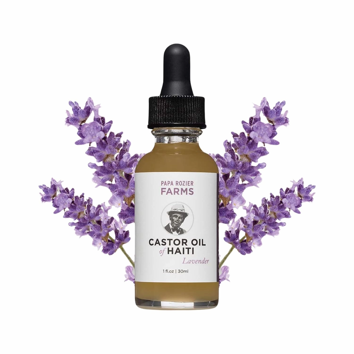 Papa Rozier Farms Lavender Pure Castor Oil of Haiti - Organic Cold Pressed - Hexane Free - 1oz – Unrefined – Oil for Hair Growth Treatment, Dry Skin Moisturizer, Eyelashes & Eyebrows, Pack of 1