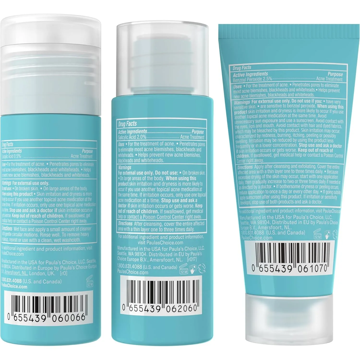 Paula's Choice CLEAR 3-Piece Acne Kit, Includes Daily Cleanser, 2% Salicylic Acid Exfoliant & Benzoyl Peroxide Treatment, Prevents & Treats Mild to Severe Acne & Breakouts, Fragrance-Free, Set of 3