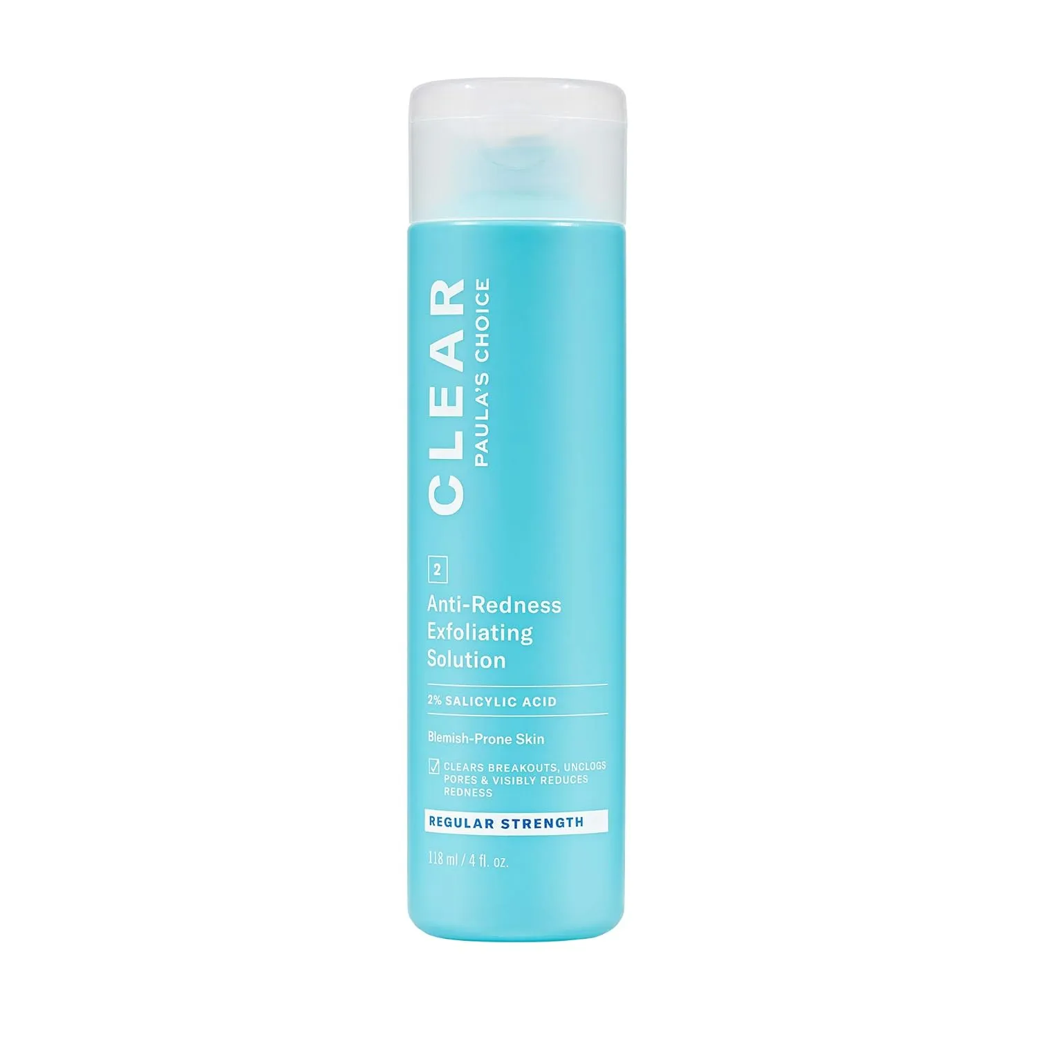 Paula's Choice CLEAR Anti-Redness Exfoliating Solution, 2% Salicylic Acid Exfoliant, for Mild to Severe Acne & Breakouts, Blackheads and Clogged Pores, Fragrance-Free, 4 Fl. Oz