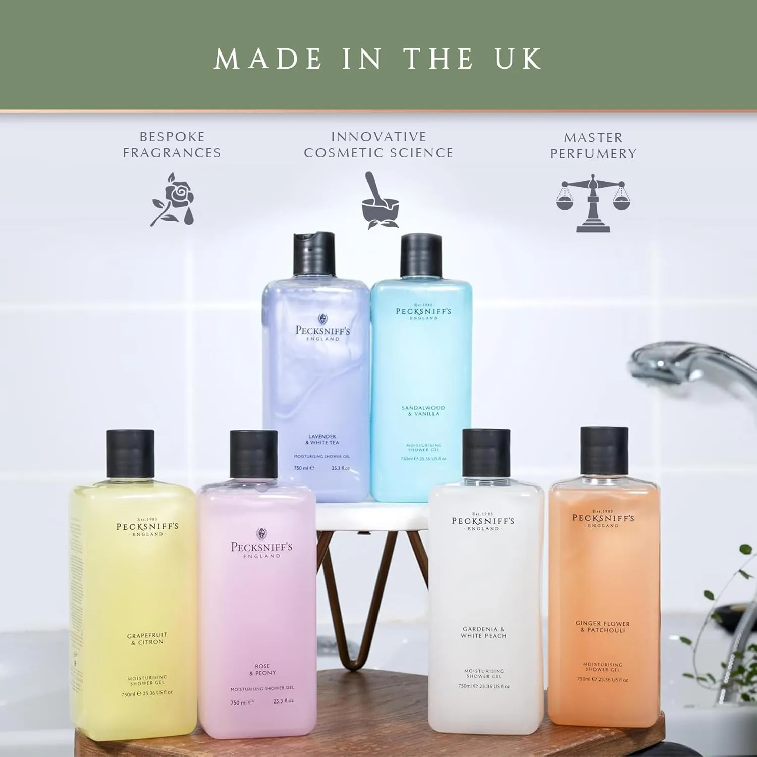 Pecksniff's 33.8 Fluid Oz Shower Gel (Lavender & White Tea) - Gentle Cleanser for Sensitive Skin - Moisturizing & Hydrating - All Natural Cruelty Free Body Wash - Vitamin B Enriched Body Wash