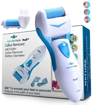 Pedi Electronic Pedicure Foot File - Callus Remover and Shaver for Dry Feet & Cracked Heels ✮ 1 Extra Mineral Pumice Stone Roller Head ✮ Show Immediate Results ✮ for Men & Woman (Aqua)