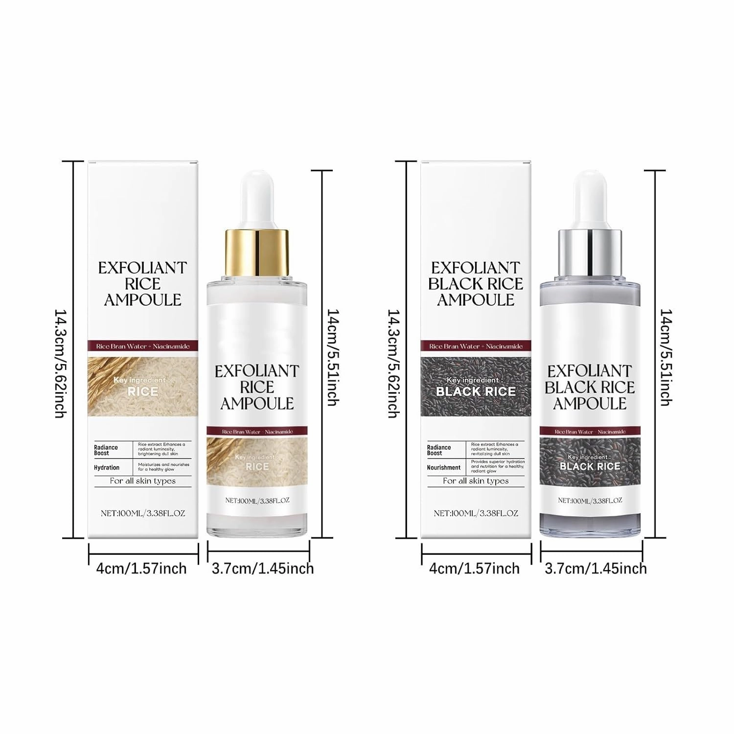 Peel Shot Glow Rice Ampoule Duo, Peel Shot Black Rice Duo, Black and White Rice Exfoliant, Rice Exfoliator for Face, For all Skin. (White Black, 6.76 Fl OZ.)