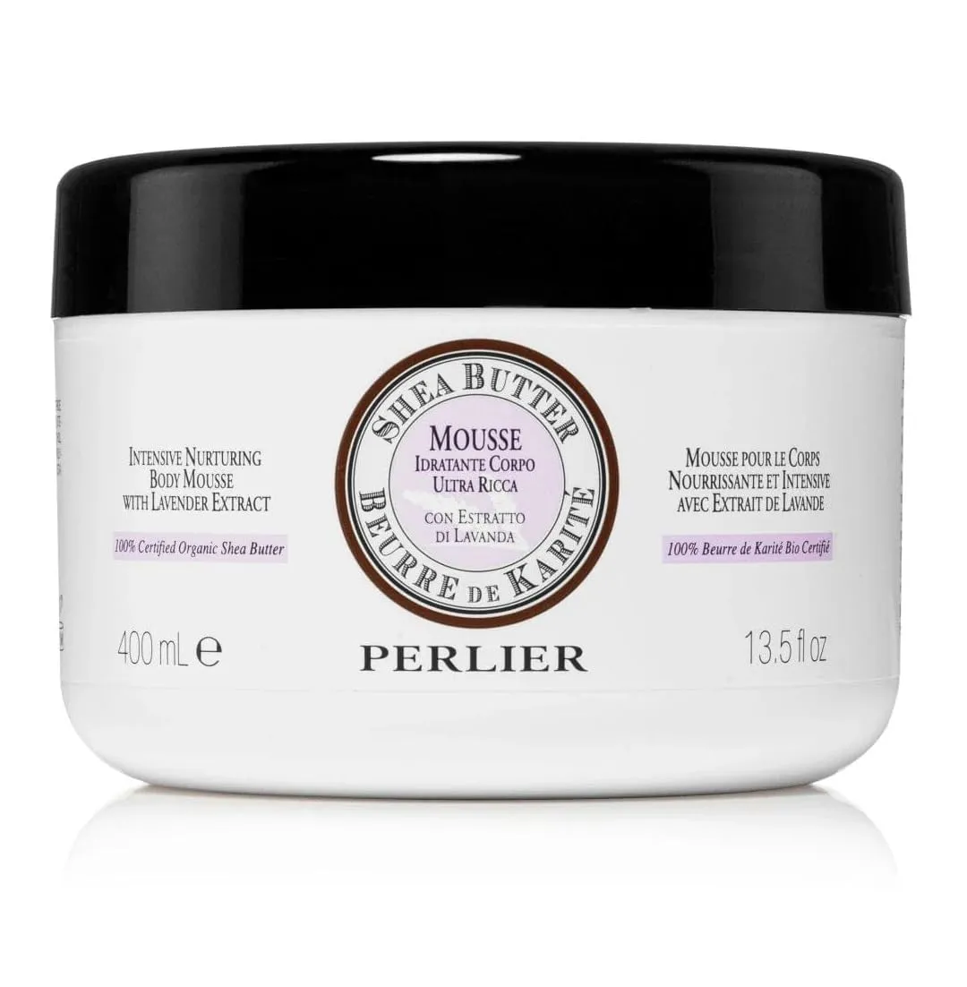 Perlier Shea Butter and Lavender Body Mousse, Moisturizing Body Treatment, 13.5 oz