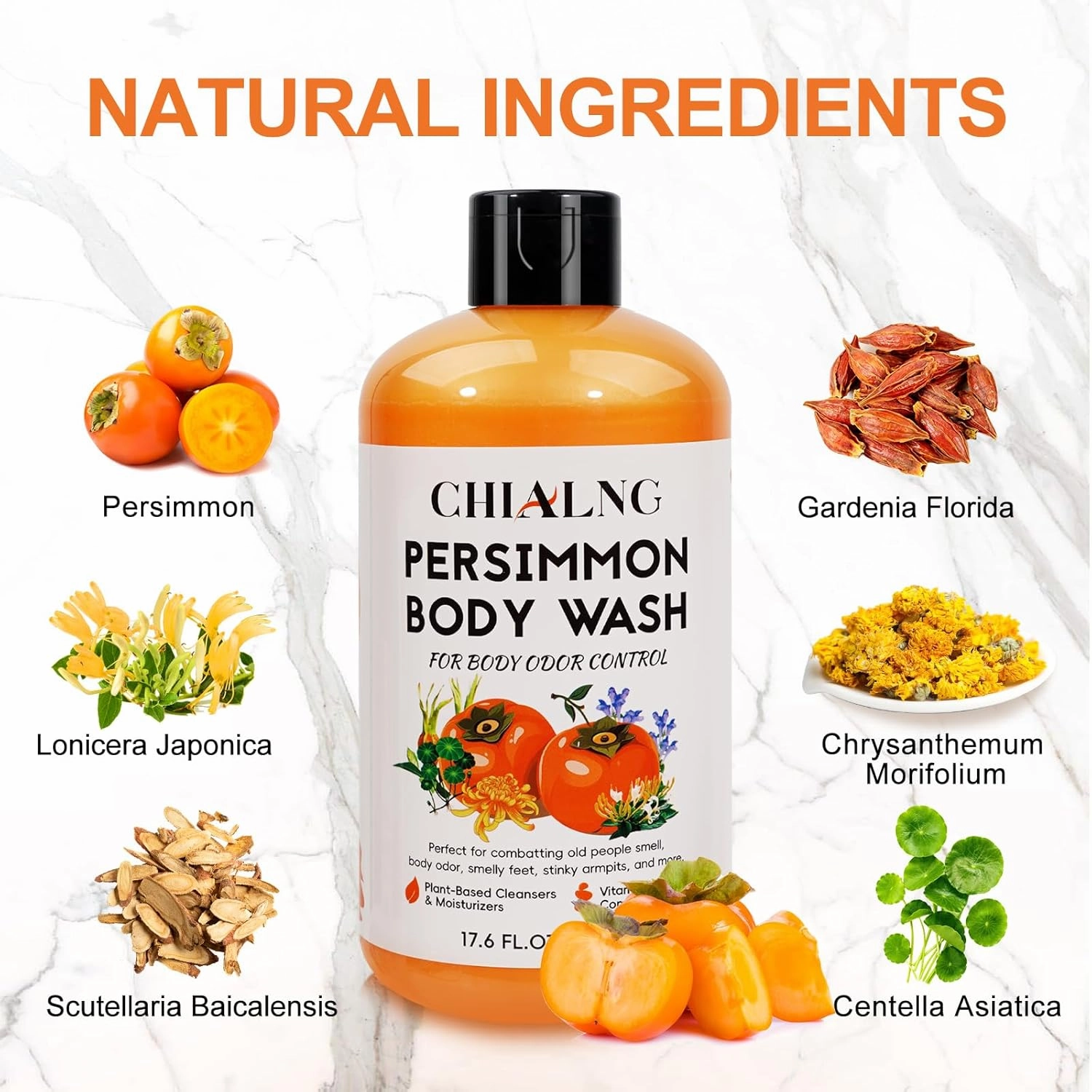 Persimmon Scented Body Soaps Wash for Body Odor Control l Removing Nonenal Body Odor Rich Centella asiatica extract Soap for Old People Smell,Smelly Feet, Underarms for Men & Women (16.9 Fl Oz)
