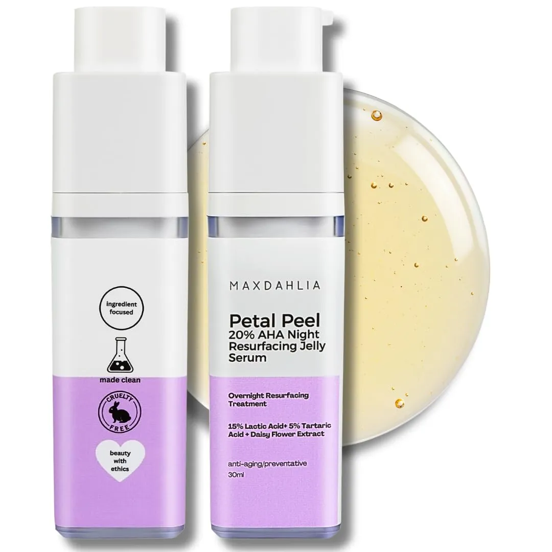 Petal Peel 20% AHA Exfoliating Facial Serum – Mandelic & Lactic Acid Resurfacing Night Serum for Dark Spots, Acne, Pores, Wrinkles & Uneven Ton – Brightening Exfoliant Anti-Aging Skincare