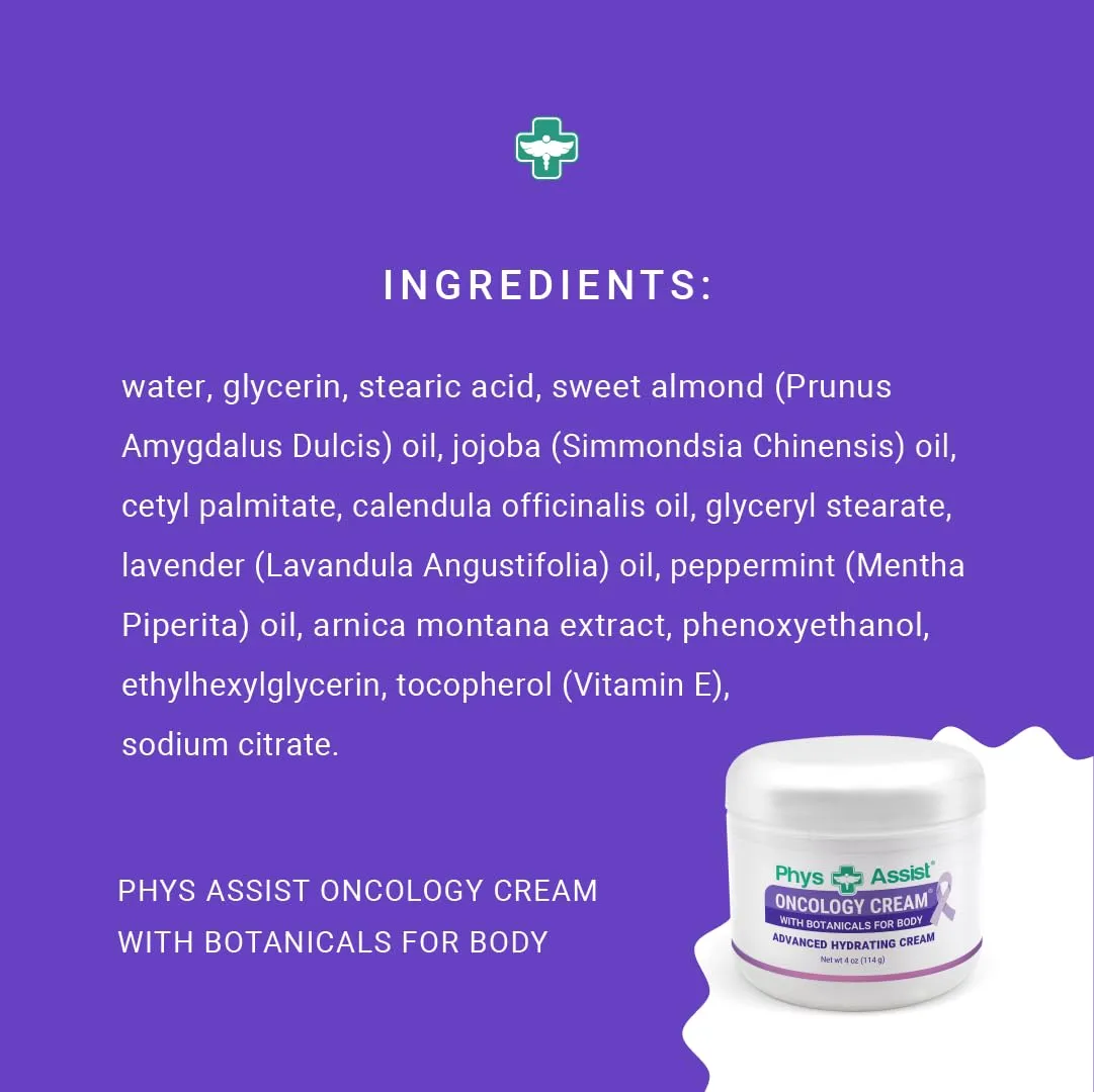 PhysAssist - Oncology Body Cream with Botanicals, 4 oz. Soothing and Hydrating to Stressed Skin. Made with Oils of Lavender, Calendula, and Peppermint. Non-Irritant, Clinically Tested (Pack of 2)