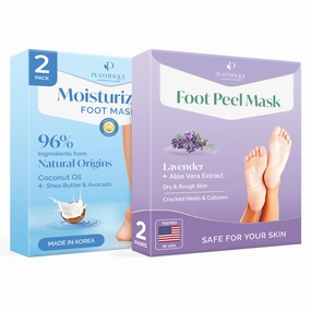 PLANTIFIQUE Hydrating Foot Mask for Dry & Cracked Feet - NOT Peeling - 2 Pack and Foot Peel Mask with Lavender 2 Pack