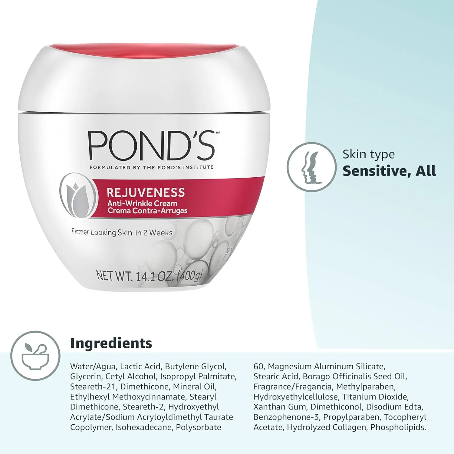 POND'S Anti-Wrinkle Face Cream Anti-Aging Face Moisturizer With Alpha Hydroxy Acid and Collagen 14.1 oz