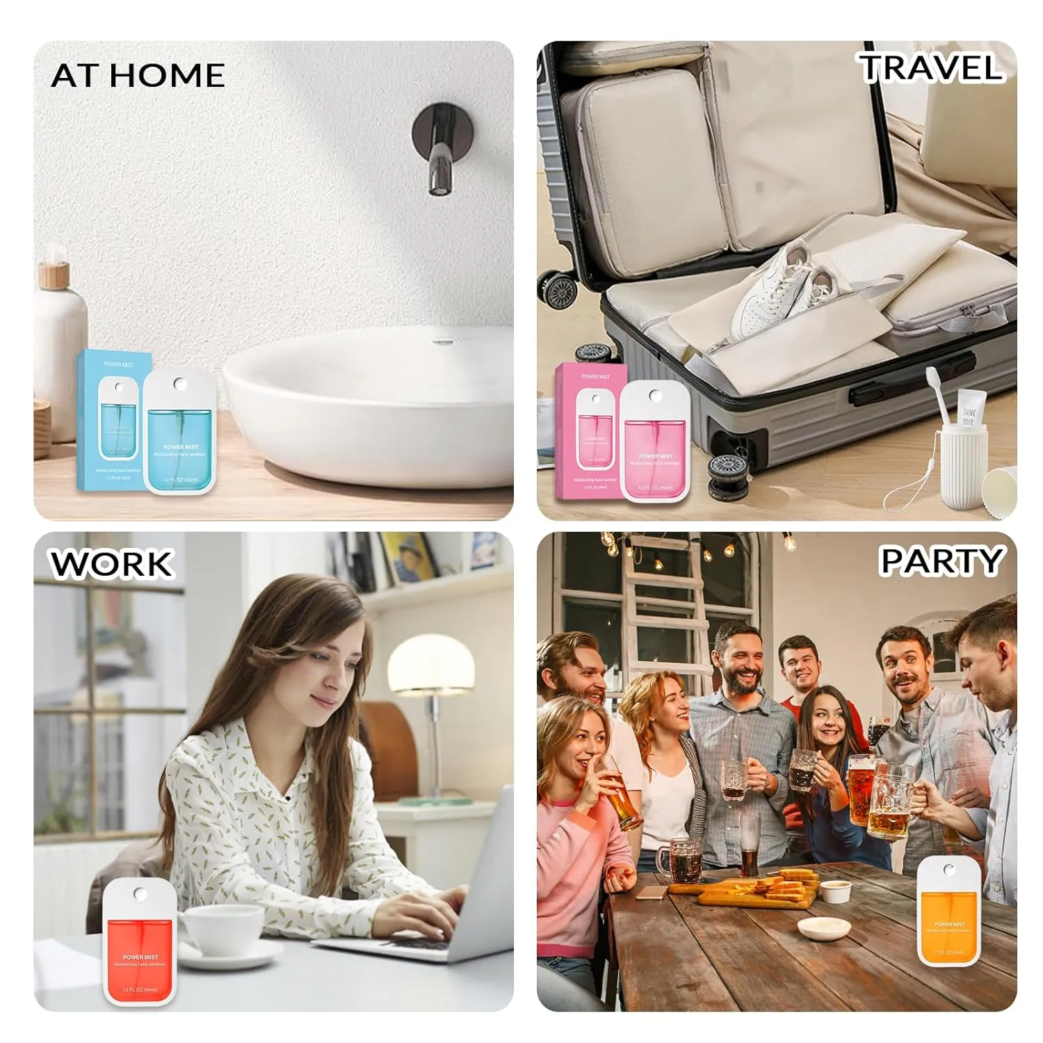 Power Mist Hydrating Hand Sanitizer Spray, Portable Travel-Size Hand Sanitizer Spray,8 Scents, 500-Sprays Each，Suitable for Both Adults and Children (3PCS)