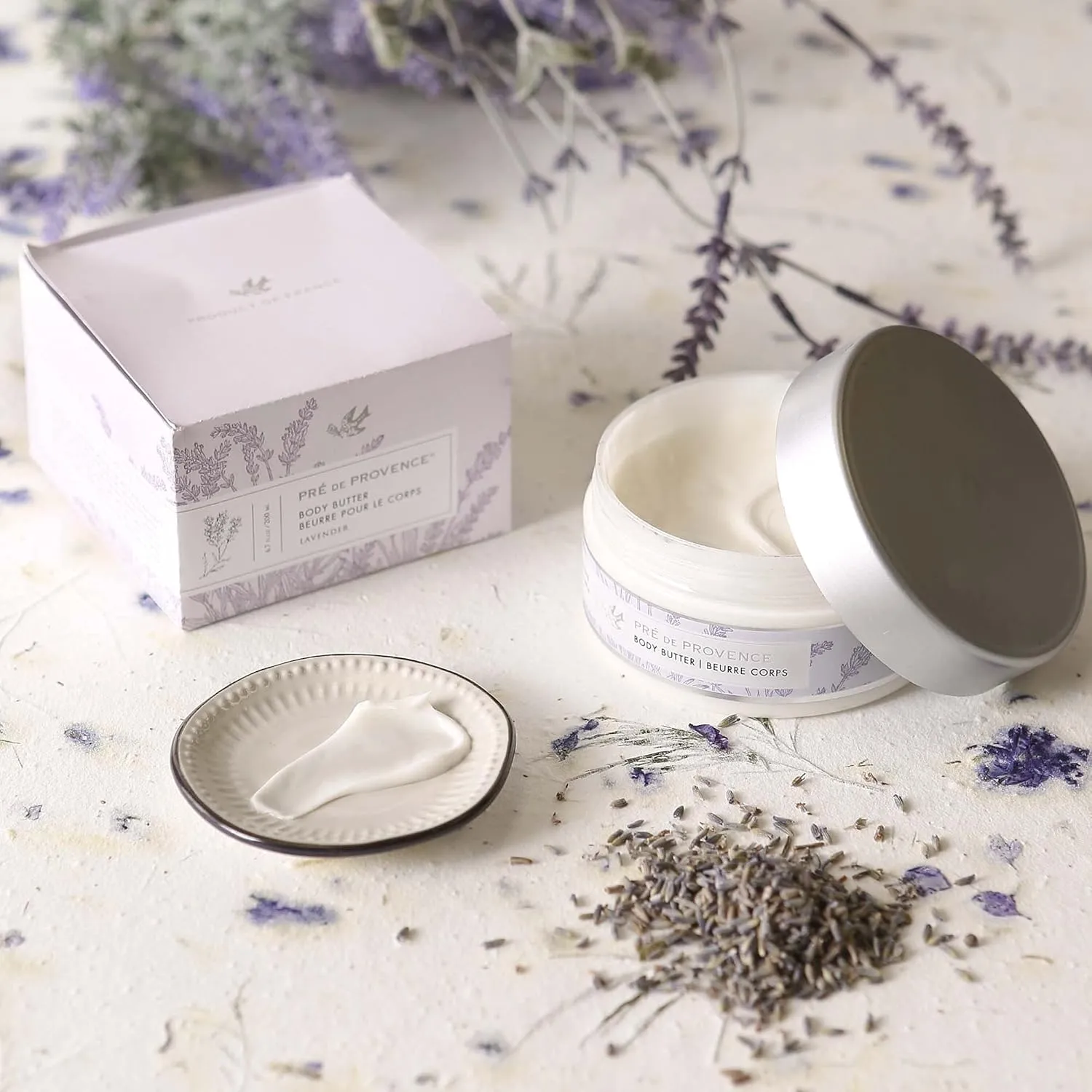 Pre de Provence Collection Shea Butter Enriched Body Butter Soothing & Hydrating Emollient Cream Body Moisturizer for Women, 6.7 Fl Oz, Lavender