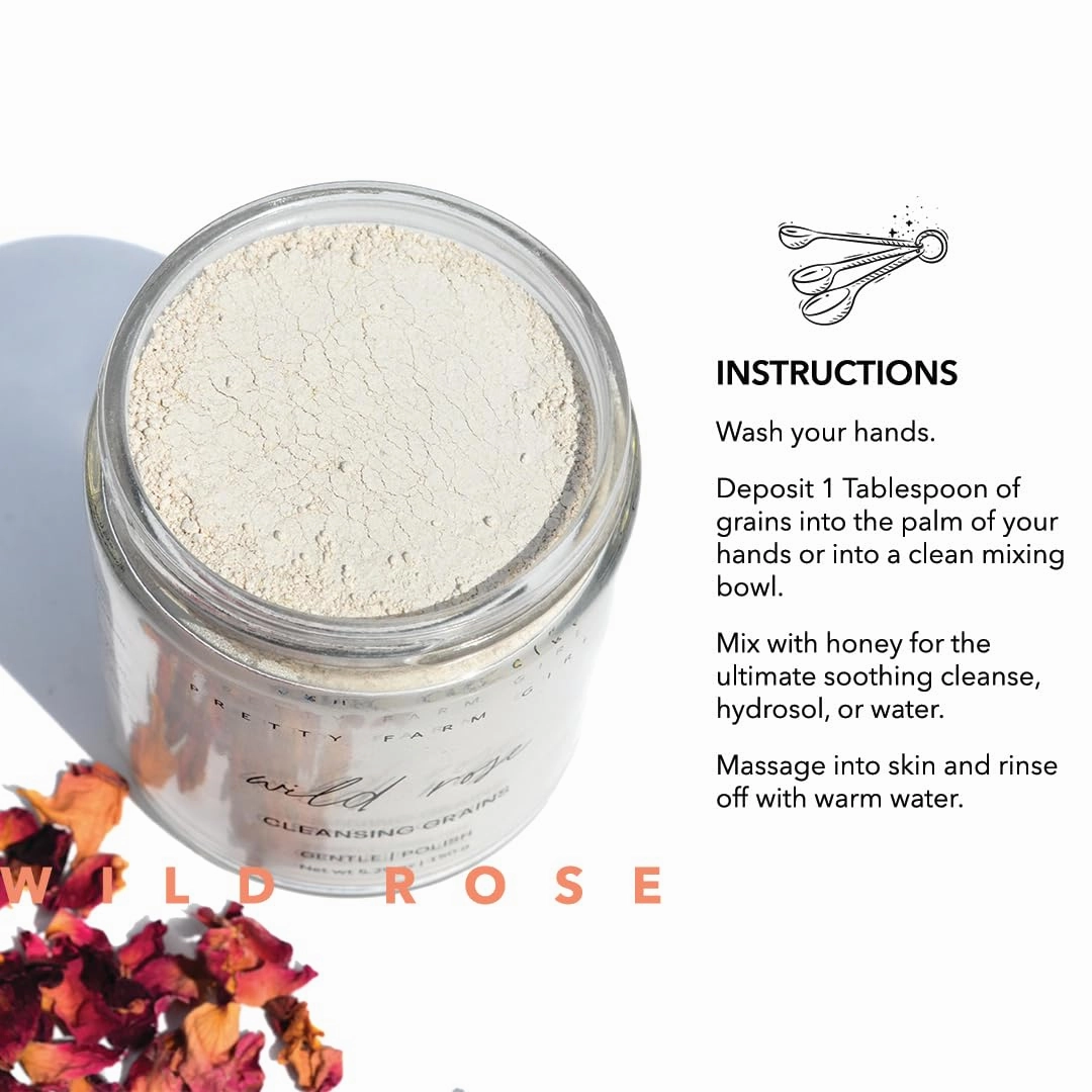 Pretty farm girl Wild Rose Facial Cleansing Grains - Gentle & Polish - Ideal Soap Replacement - All Skin Types - Facial Use Only