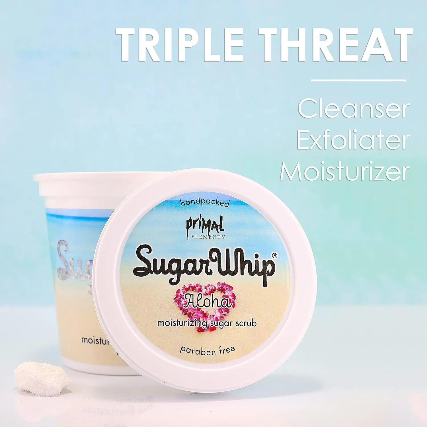 Primal Elements Sugar Scrub, Exfoliating Sugar Whip, Body Cleanser and Moisturizer - Aloha, 10 oz Package