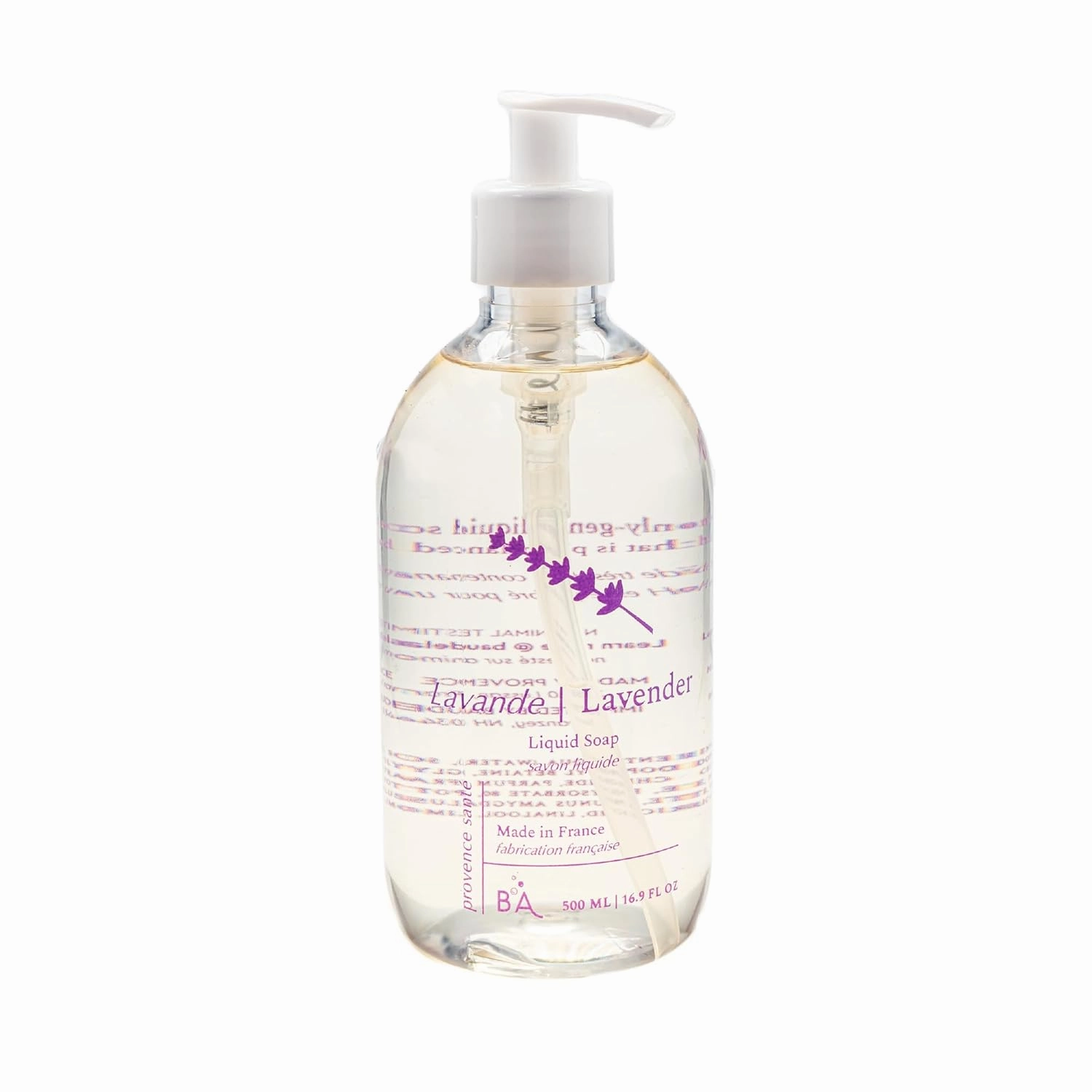 Provence Sante Natural Liquid Soap - Moisturizing Almond Oil Hand Soap with Calming Lavender Scent - Elegant Pump Dispenser for Kitchen & Bath (16.9 oz)