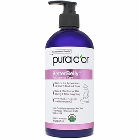 PURA D'OR BetterBelly Organic Aloe Vera Gel For Scar Healing & Stretch Marks - C Section Postpartum Essentials Pregnancy Must Have For Surgical Scars - Body Skin Care Products Scar Lotion, 16oz