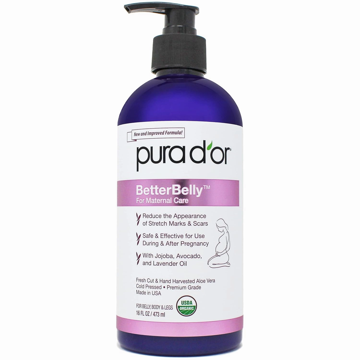 PURA D'OR BetterBelly Organic Aloe Vera Gel For Scar Healing & Stretch Marks - C Section Postpartum Essentials Pregnancy Must Have For Surgical Scars - Body Skin Care Products Scar Lotion, 16oz
