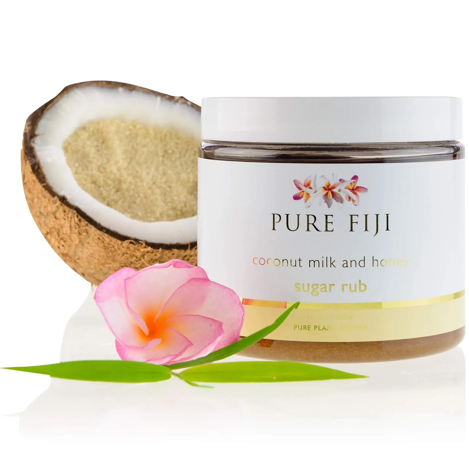 Pure Fiji Coconut Sugar Body Scrub - Body Exfoliator Scrub Natural Origin for Smooths and Softens Skin - Organic Exfoliating Sugar Scrub for Body, Coconut Milk and Honey, 15.5 Oz