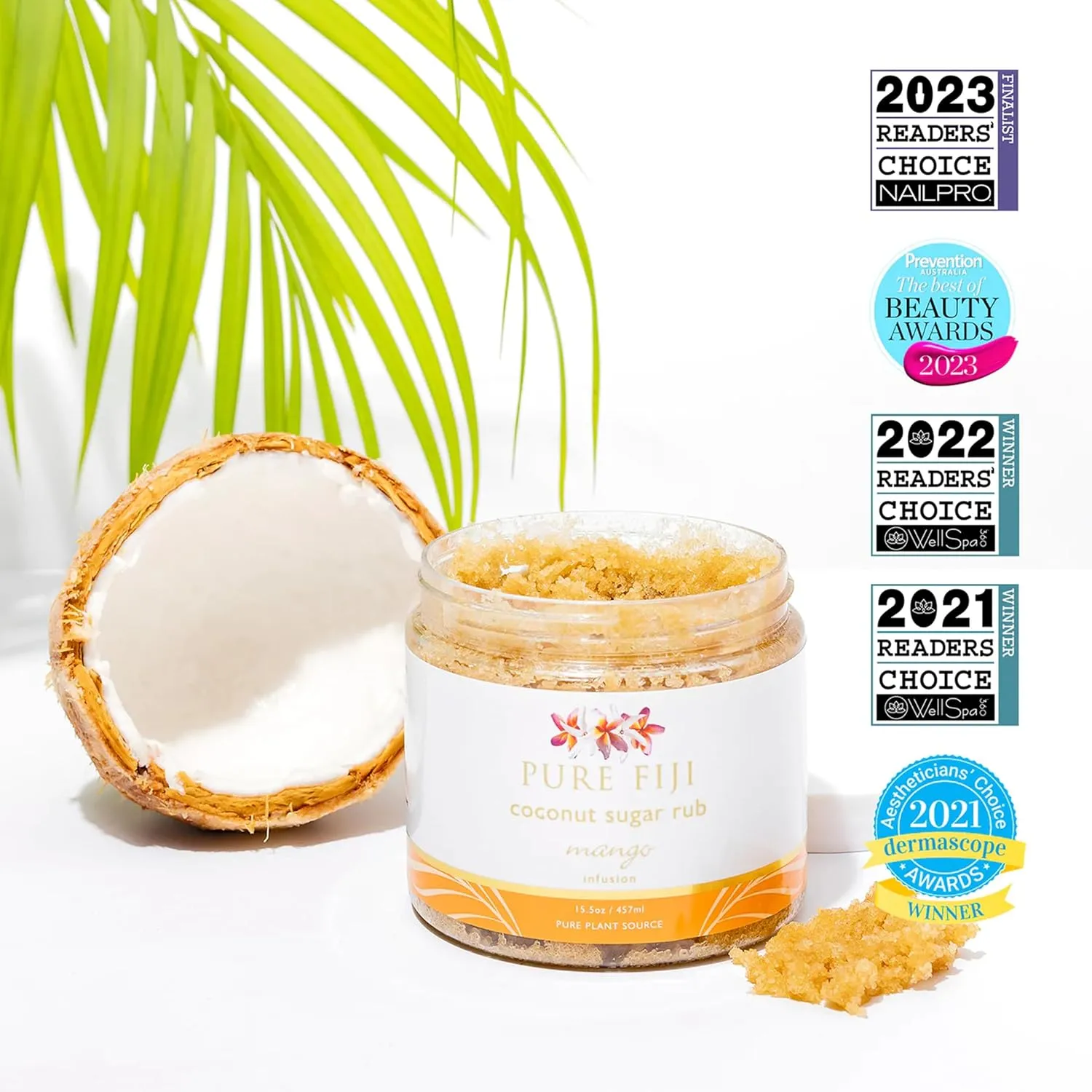 Pure Fiji Coconut Sugar Body Scrub - Body Exfoliator Scrub Natural Origin for Smooths and Softens Skin - Organic Exfoliating Sugar Scrub for Body, Mango, 15.5 Oz