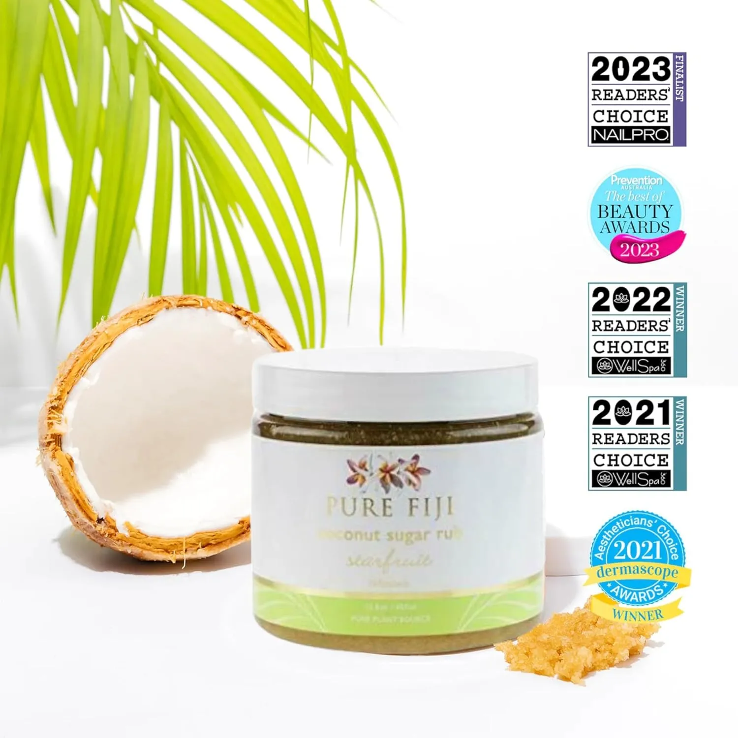 Pure Fiji Coconut Sugar Body Scrub - Body Exfoliator Scrub Natural Origin for Smooths and Softens Skin - Organic Exfoliating Sugar Scrub for Body, Starfruit, 15.5 Oz