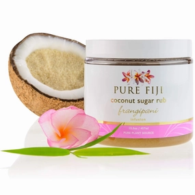 Pure Fiji Coconut Sugar Body Scrub - Body Exfoliator Scrub Natural Origin for Smooths and Softens Skin - Organic Exfoliating Sugar Scrub for Body, Frangipani, 15.5 Oz