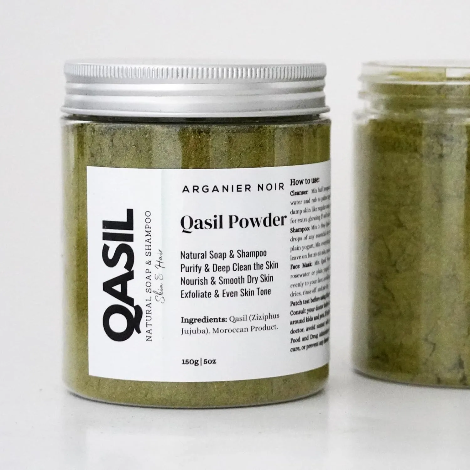 Qasil Powder Natural Soap, Hair Mask and Shampoo. Leaves skin and hair deeply clean and nourished. 150g