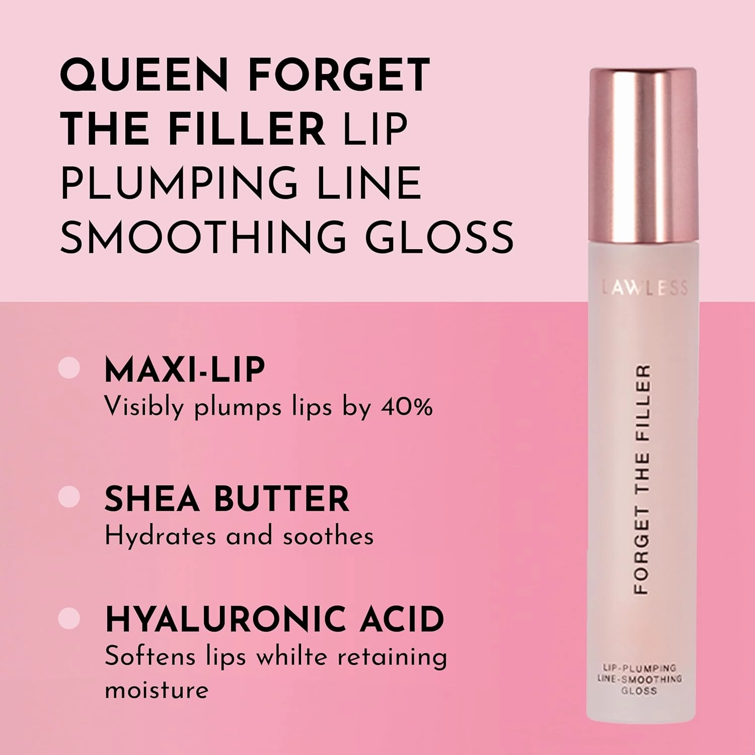 Queen Forget the Filler Lip Plumping Line Smoothing Gloss - Rosy Outlook - Premium Volumizing Lip Gloss with Natural Ingredients Designed to Plump, Firm, and Hydrate Lips 0.19 oz