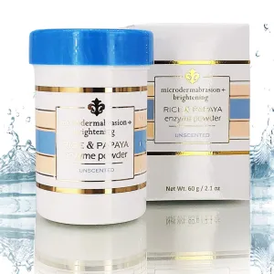 Rice and Papaya Enzyme Powder (water-activated) - All Natural Daily Face Exfoliator/Cleanser - Pore purifying, anti-aging, ingredients; fights wrinkles, acne scars, dry skin - Unscented - 2.1 oz