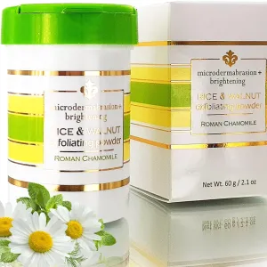 Rice and Walnut Exfoliating Powder (Roman Chamomile) - All Natural Scrub/Exfoliator for face - Pore purifying, anti-aging ingredients; fights wrinkles, acne scars, dry skin - 2.1 oz - Made in the USA