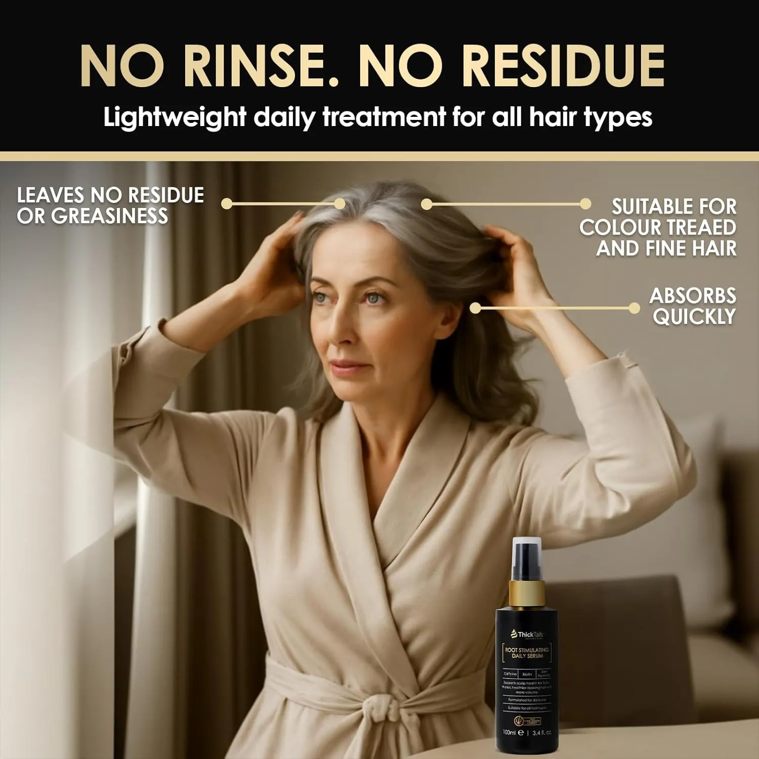 Root Stimulating Leave-In Hair Serum – 3.4 fl.oz | Strengthens, Nourishes & Revitalises for Fuller-Looking Hair | Caffeine, Biotin & Peptides | Reduce Breakage & Thinning