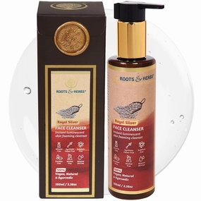ROOTS AND HERBS Skin Foaming Cleanser Face Wash for Women & Men - Royal Silver Indulgence Facial Wash with Ayurvedic Herbs, Aloe Vera, & Jojoba Oil - Face Cleansing Foam for All Skin Types - 3.38oz