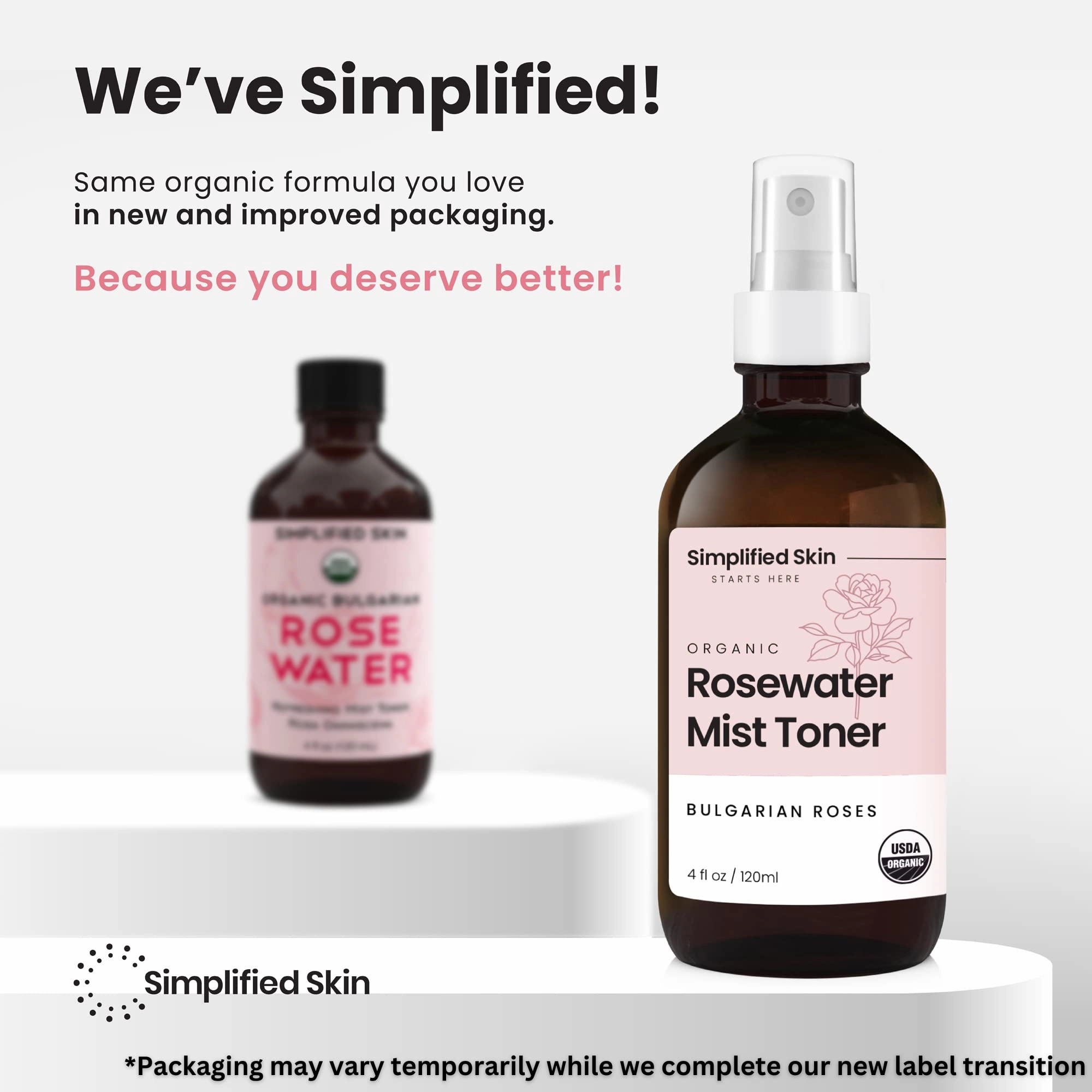 Rose Water Spray for Face & Hair - Organic USDA Certified Rosewater Facial Toner - Alcohol-Free Makeup Setting Hydrating Face Mist - Anti-Aging Toner Spray - 4 Oz