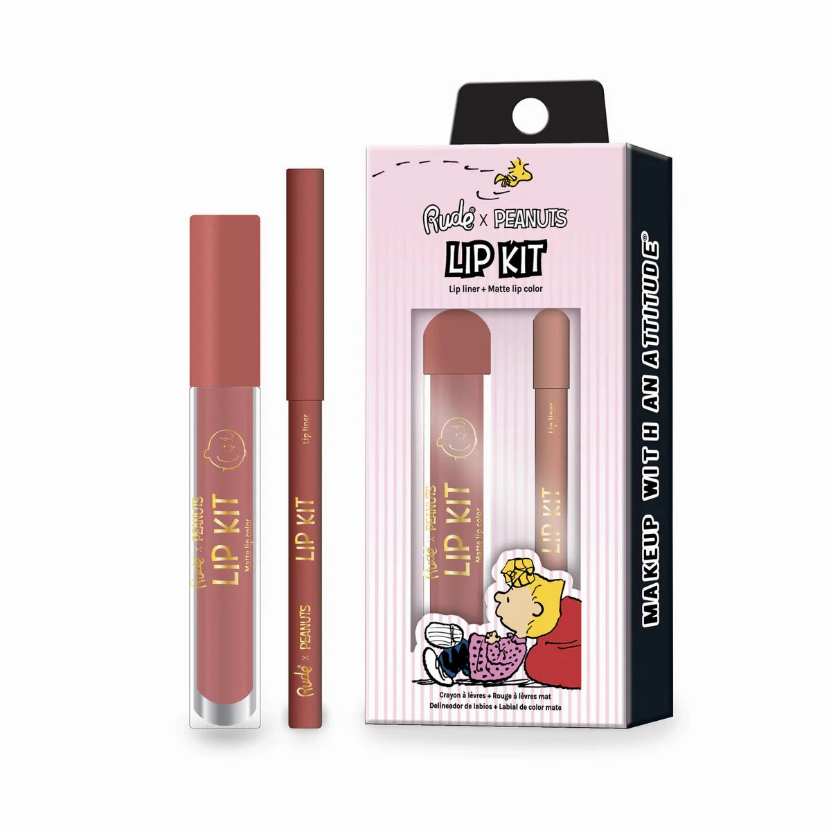 RUDE Peanuts Lip Kit - Lip Liner   Matte Lip Color - Nose Kiss
