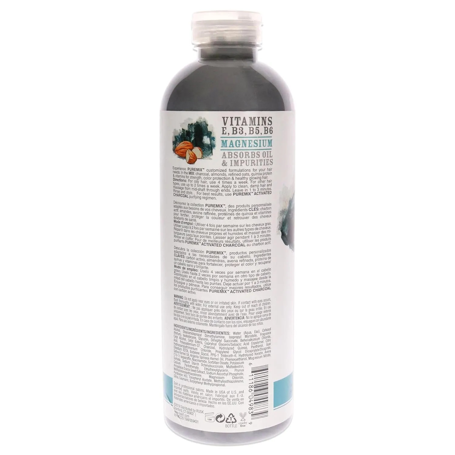 RUSK Puremix Activated Charcoal Purifying   Detoxifying, Removes Build Up, Absorbs Dirt   Oil, Softens Hair, Sulfate-Free