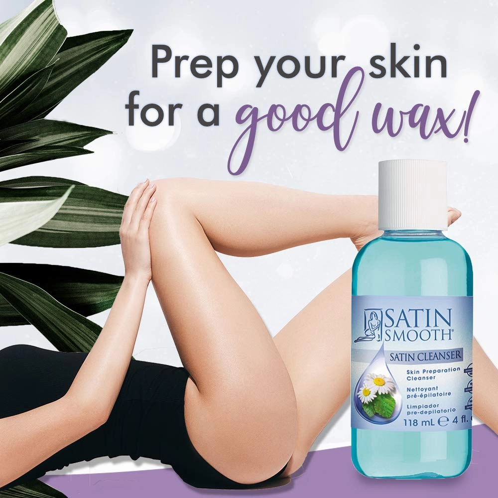 SATIN SMOOTH Pre Wax Cleanser - Antiseptic Skin Prep for Pre Wax Hair Removal, Deep Cleansing & Irritation-Free Waxing, AfterWax Care, 4 oz, 2-Pack