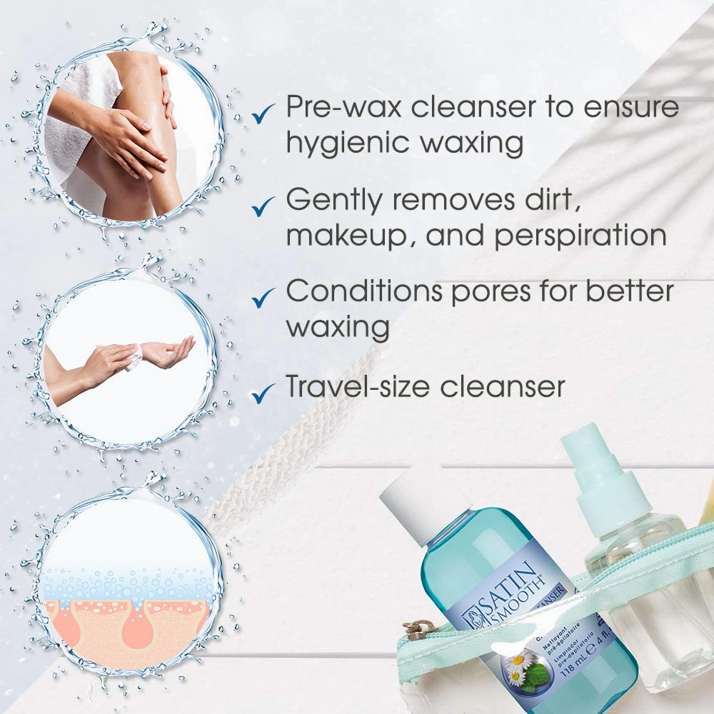 SATIN SMOOTH Pre Wax Cleanser - Antiseptic Skin Prep for Pre Wax Hair Removal, Deep Cleansing & Irritation-Free Waxing, AfterWax Care, 4 oz, 2-Pack