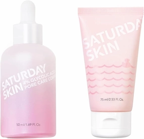 Saturday Skin Pore Serum Active Treatment for Face 4% Glycolic Acid Pore Care Complex Help Refine Skin’s Texture and Rub-A-Dub Refining Peel Gel Facial Cleansing Gels Facial Cleansing Washes
