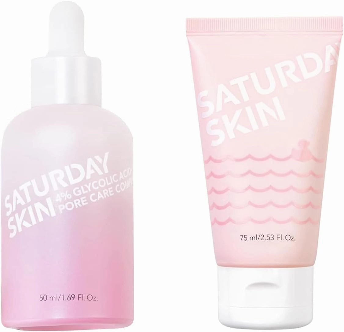 Saturday Skin Pore Serum Active Treatment for Face 4% Glycolic Acid Pore Care Complex Help Refine Skin’s Texture and Rub-A-Dub Refining Peel Gel Facial Cleansing Gels Facial Cleansing Washes