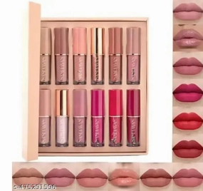 Set of 12 Matte Velvet Mini Liquid Lipstick Set for Women