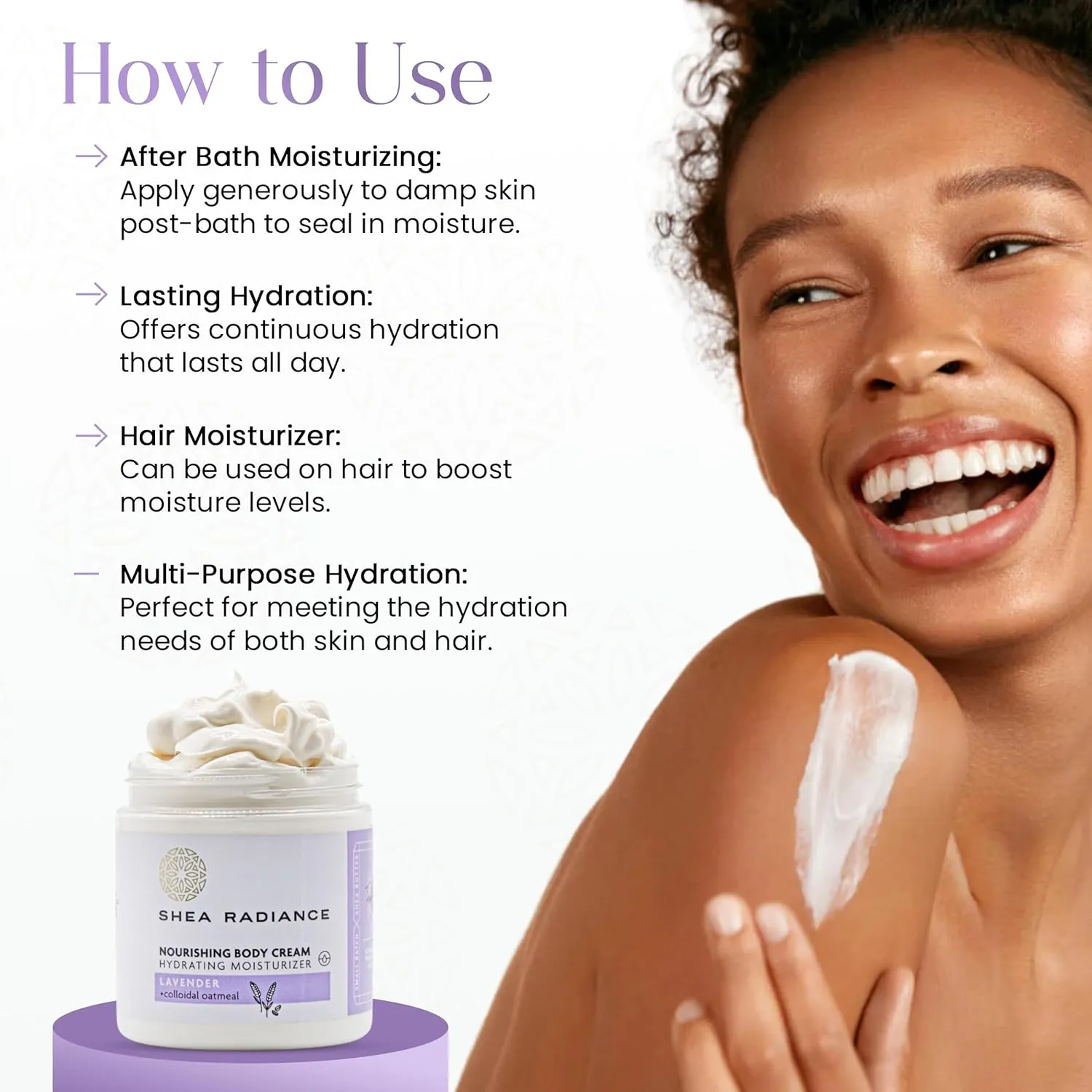 Shea Radiance Nourishing Body Cream with Colloidal Oatmeal | Hydrating Moisturizer for Sensitive Skin | Gentle Hydration with Long Lasting Moisture | Lavender Bliss 8 oz