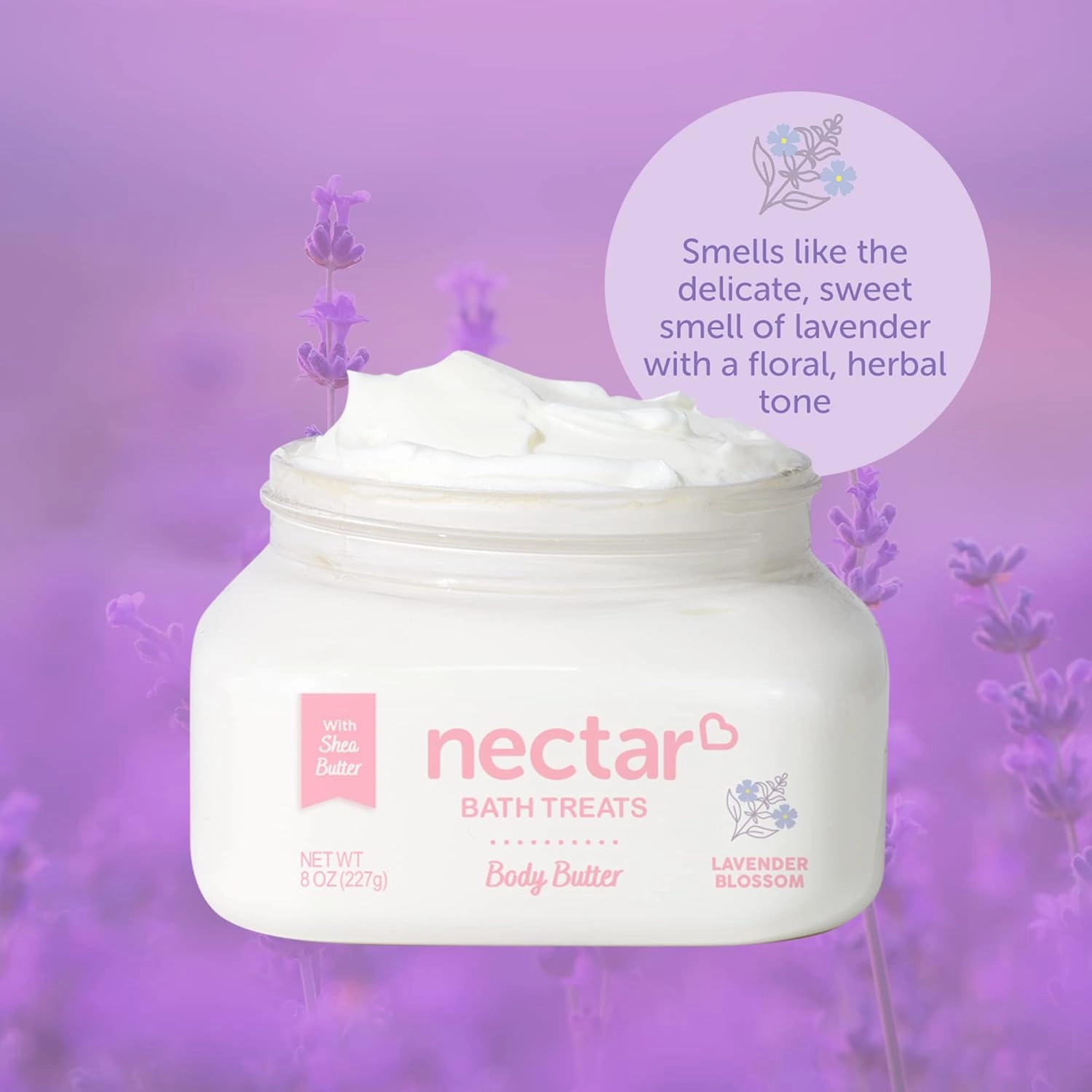 Shea Body Butter, Body Cream, Hydrating Moisturizer with Pure Shea Butter, Provides Ultimate Nourishment & Hydration, Avocado and Apricot Kernel Oil, 8oz (Lavender)