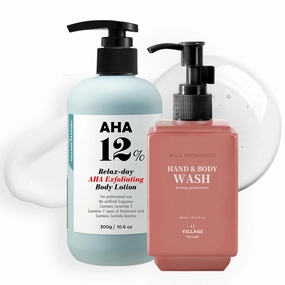 Shower Bundle: AHA 12% Body Lotion & Will Invigorate Hand and Body Wash Lavender & Grapefruit – 10.6 oz & 10.14 oz – Paraben Free & Cruelty-Free
