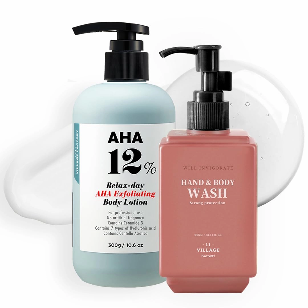 Shower Bundle: AHA 12% Body Lotion & Will Invigorate Hand and Body Wash Lavender & Grapefruit – 10.6 oz & 10.14 oz – Paraben Free & Cruelty-Free
